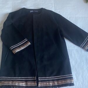 Zara Women's Black Blazer with Gold Trim